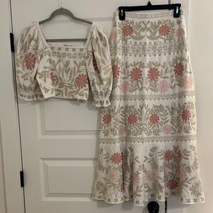 Antonio Melani Embroidered Floral Set in Cream and Pink